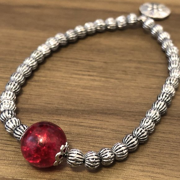 Handcrafted Root Chakra Bracelet Red Glass Centerpiece Bead - Picture 1 of 3